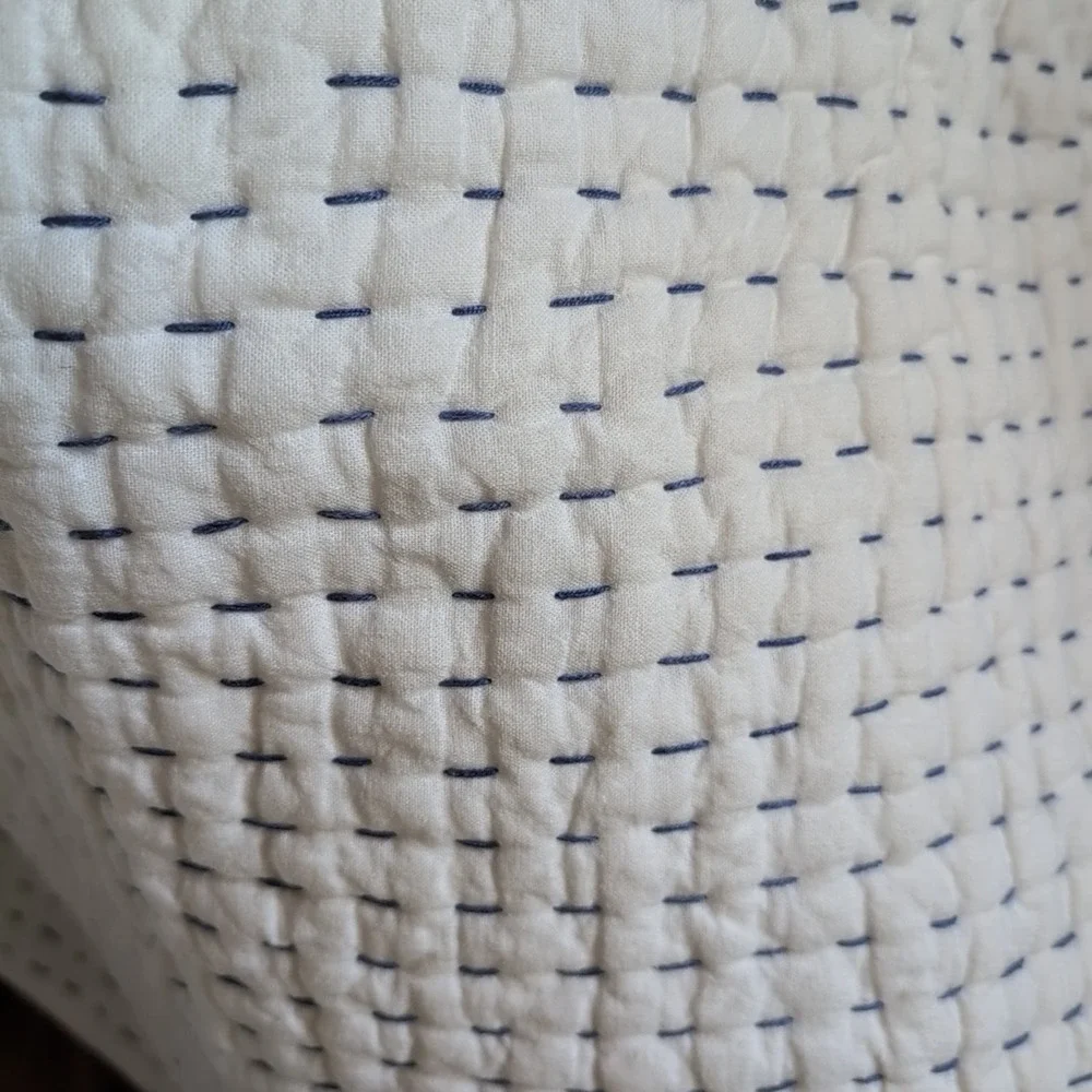 Pottery Barn Pick-Stich Striped Quilted Pillow Sham Linen-Cotton Standard